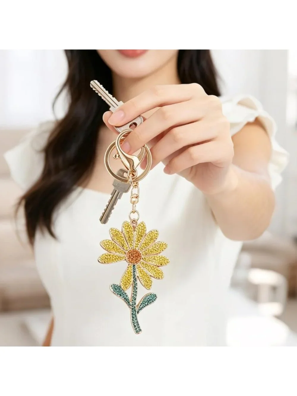 Sparkling Rhinestone Key Ring for Women | Luxury Alloy Keychain for Car & Bag